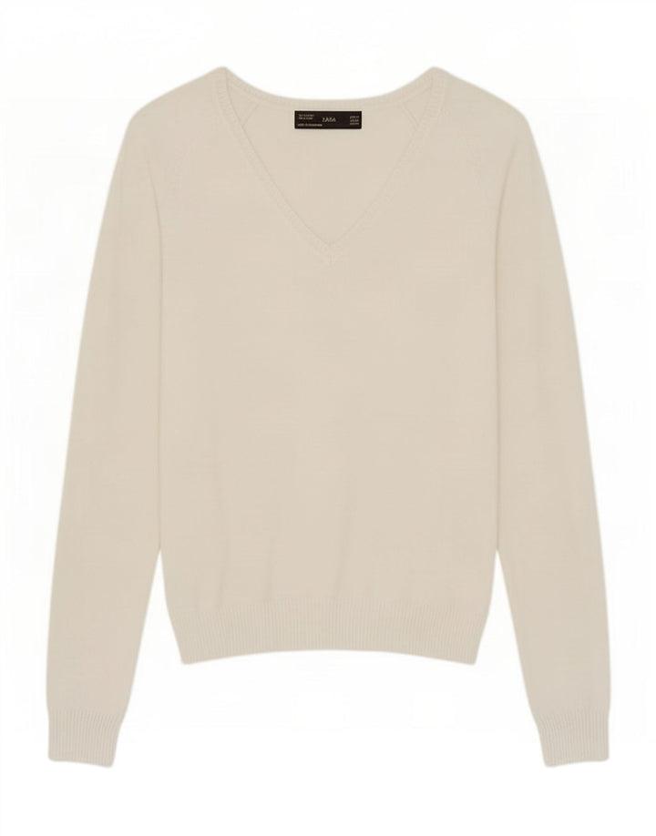 Maglione Zara da donna con scollo a V UK 12 cotone bianco medio