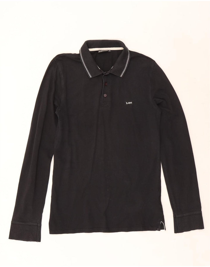 Lee Mens Long Sleeve Polo Shirt Medium Black Cotton