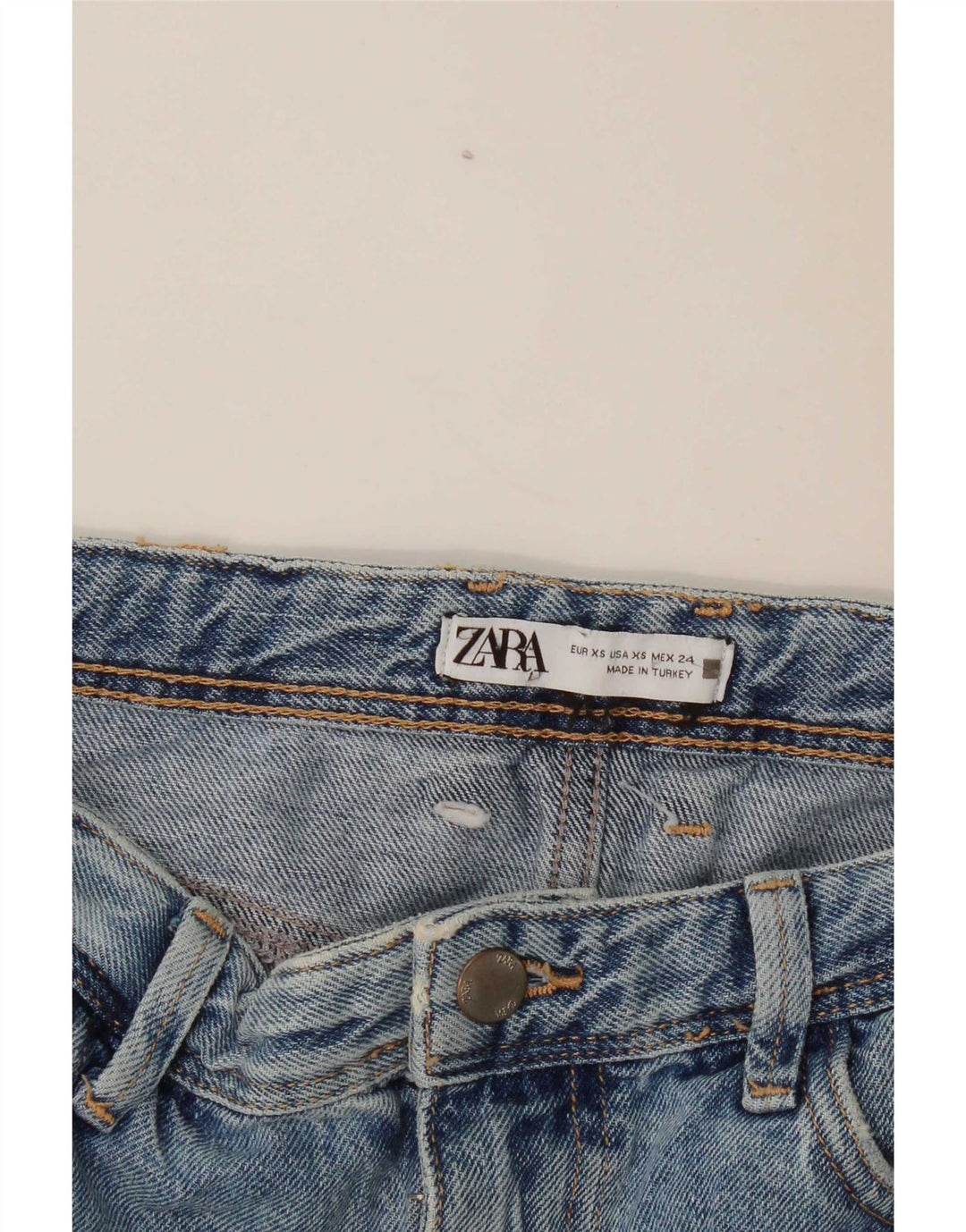 Zara Dame Maxi Distressed Denim Nederdel XS W24 Blå