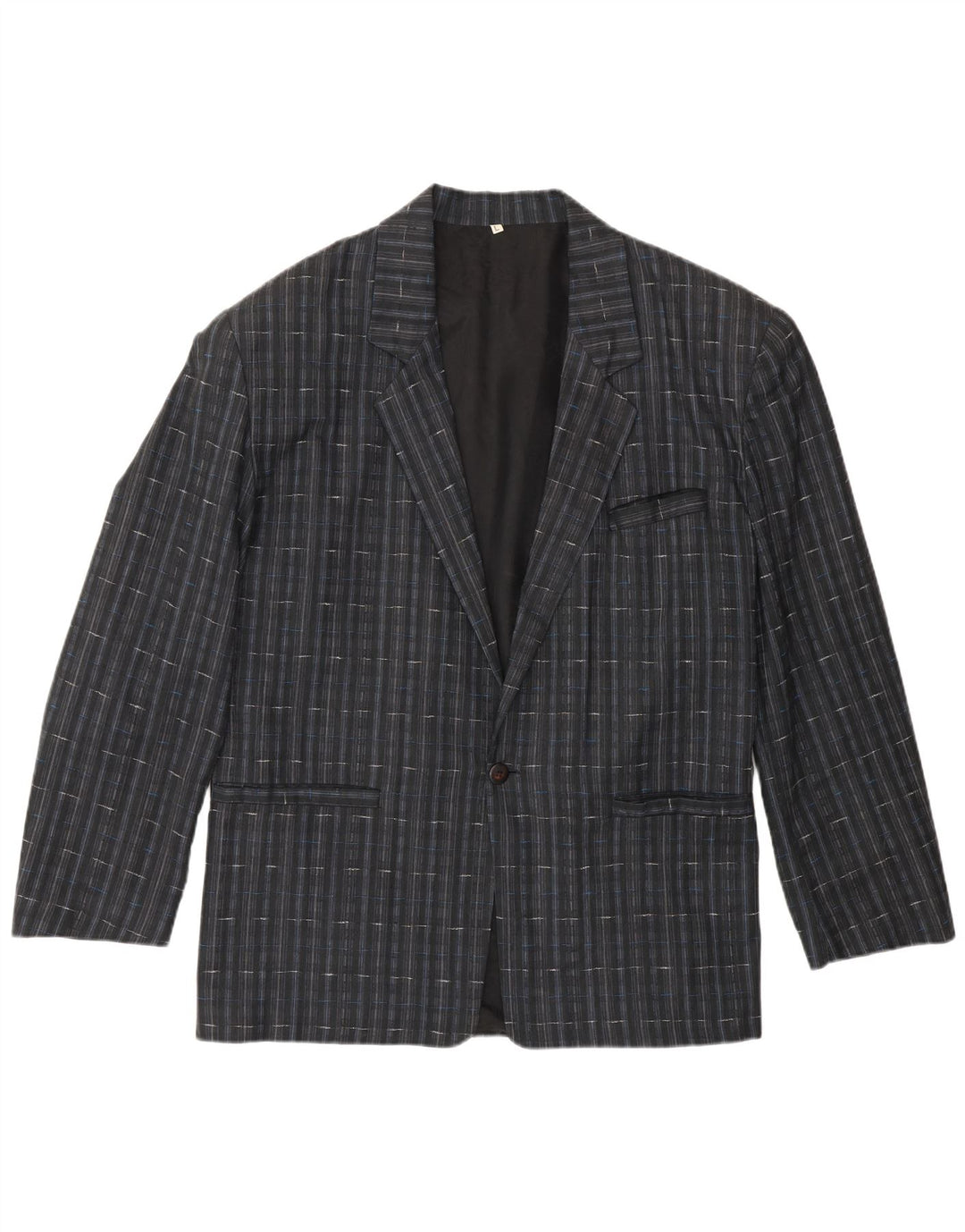 Vintage Mens 1 Button Blazer Jacket UK 40 Large Navy Blue Check Polyester