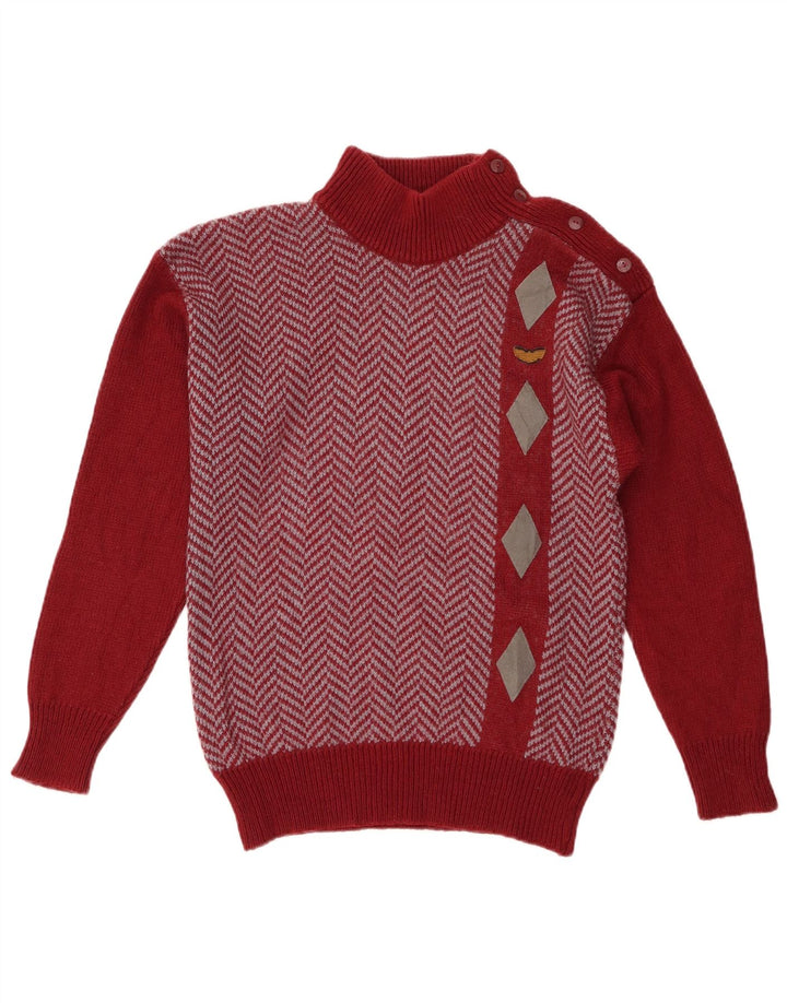 Vintage Damen Pullover mit Knopfkragen, UK 12, Mittelrot, Acryl