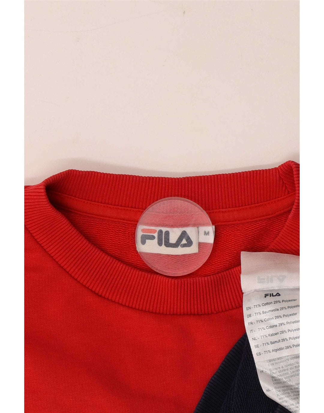 Fila Womens Graphic Sweatshirt Jumper UK 14 Medium Red Colourblock Cotton
