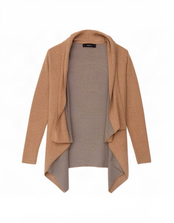 Zara Womens Asymétrique Ouvert Cardigan Pull UK 10 Petit Beige