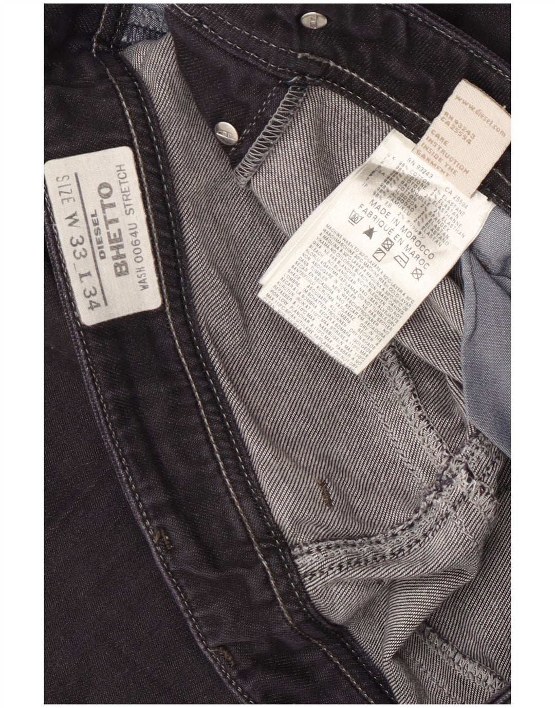 Diesel Mens Bhetto Stretch Straight Jeans W33 L34 Black Cotton