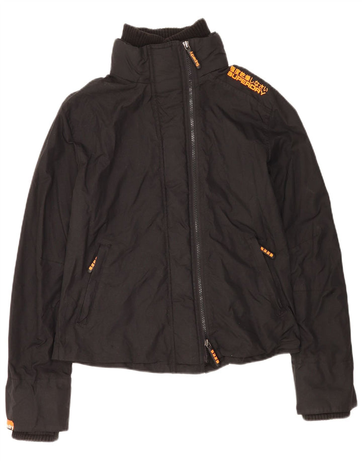 Superdry Womens Graphic Rain Jacket UK 16 Large Black Nylon