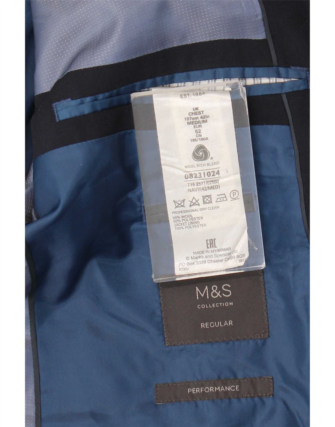 Marks & Spencer Ανδρικό σακάκι σακάκι με 2 κουμπιά UK 42 Large Navy Blue