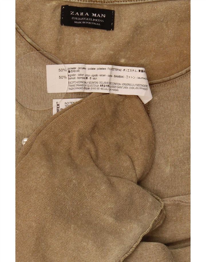 Zara Herre T-Shirt Top XL Beige Flecked Polyester