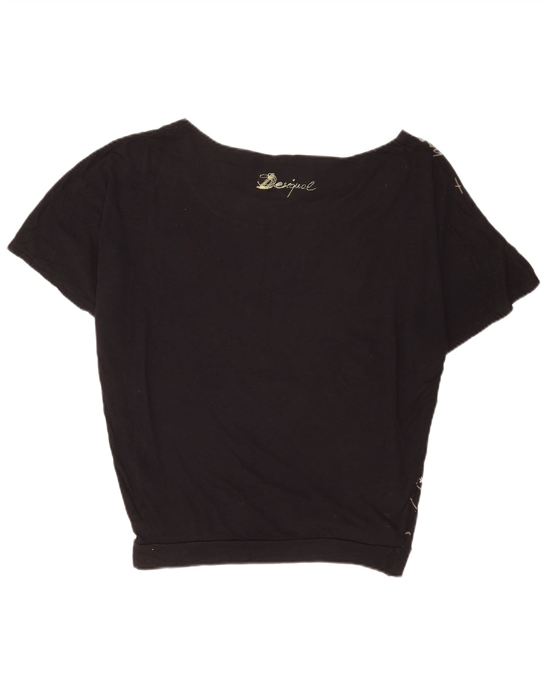 Desigual Womens Oversized Graphic T-Shirt Top UK 14 Medium Black Viscose