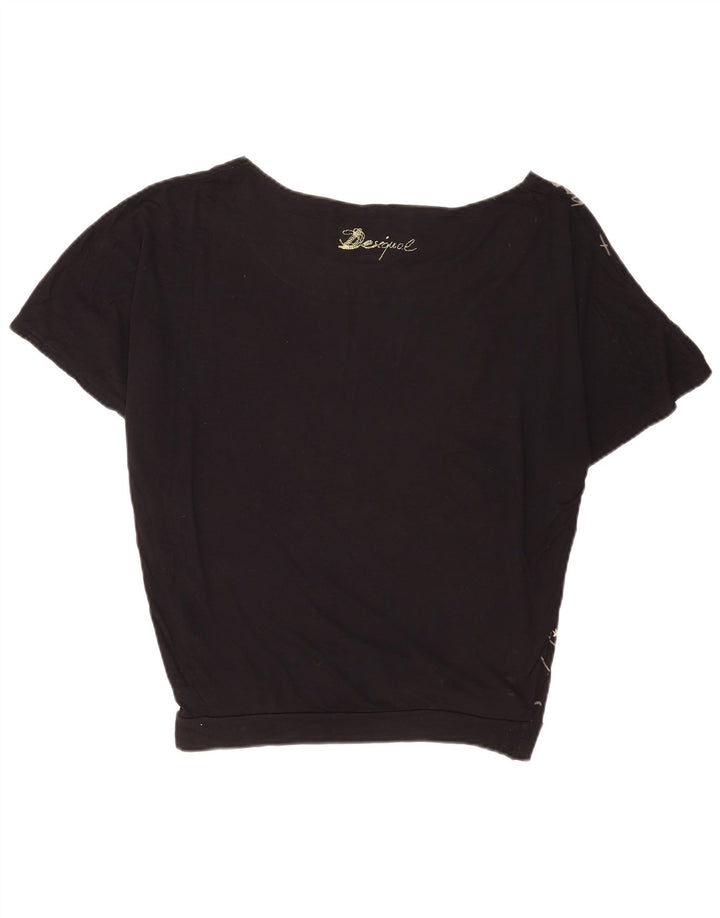Desigual Womens Oversized Graphic T-Shirt Top UK 14 Medium Black Viscose