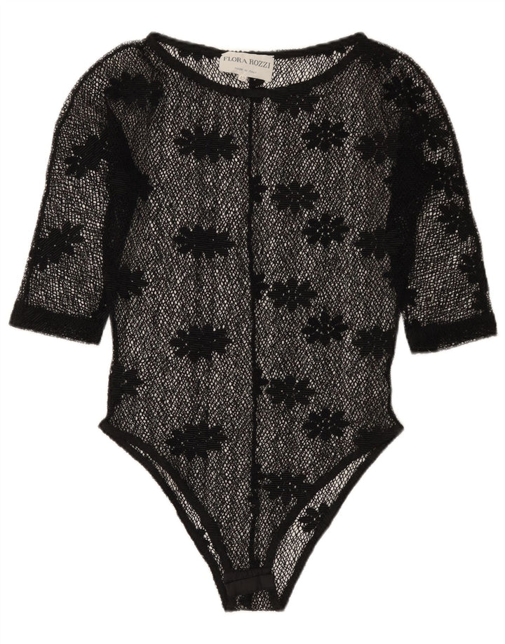 Vintage Womens See Through Lace Bodysuit IT 42 Medium Black Floral