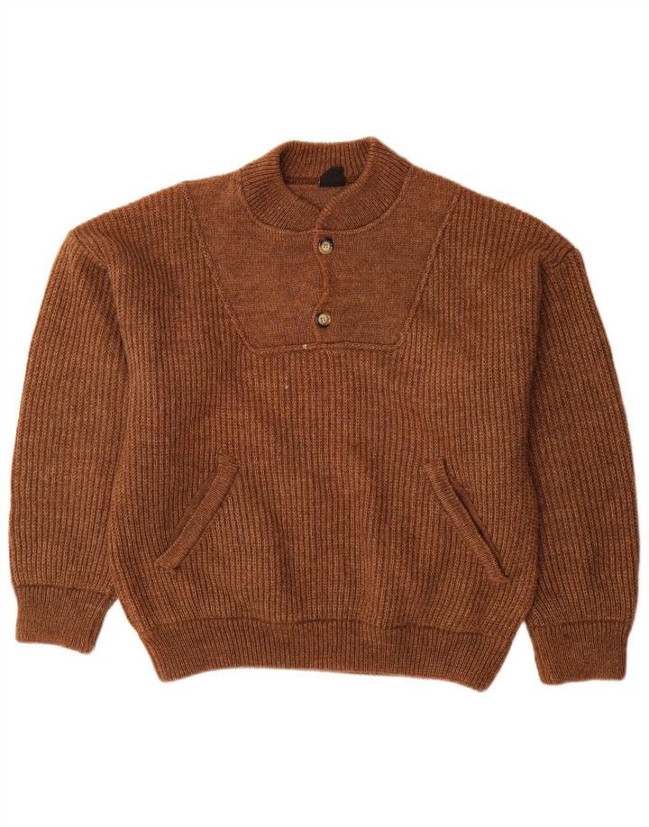 Ivy Oxford Herre Button Neck Jumper Sweater Stor Brun Uld