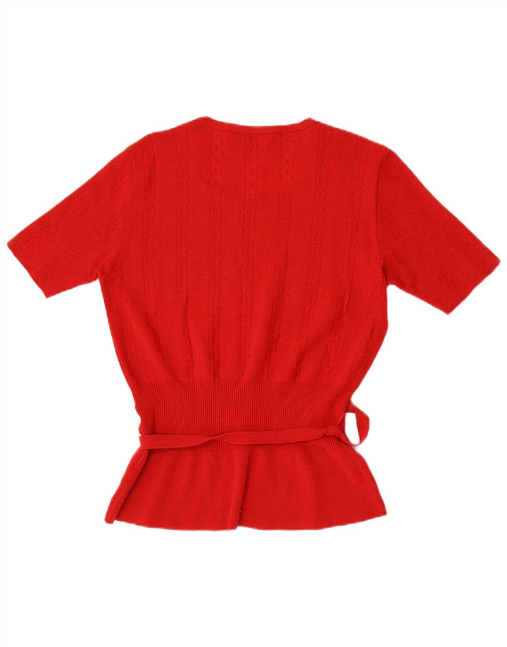 Lebole Womens Short Sleeve Crew Neck Jumper Sweater UK 14 Medium Red Wool