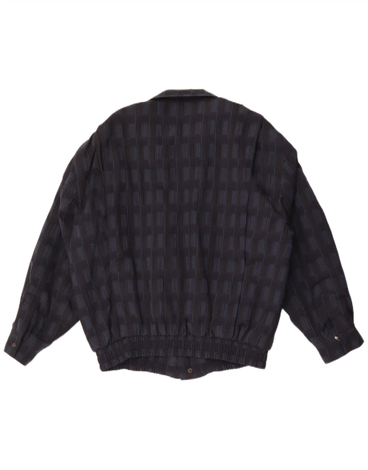 Trevira Mens Military Bomber Jacket UK 44 2XL Navy Blue Check Polyester