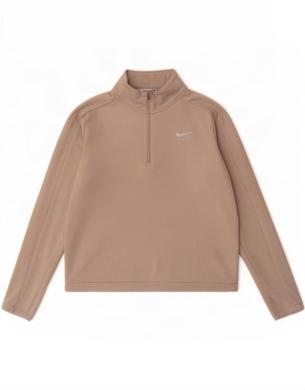 Nike Haut de survêtement à col zippé Dri Fit pour femme UK 14 Gris moyen