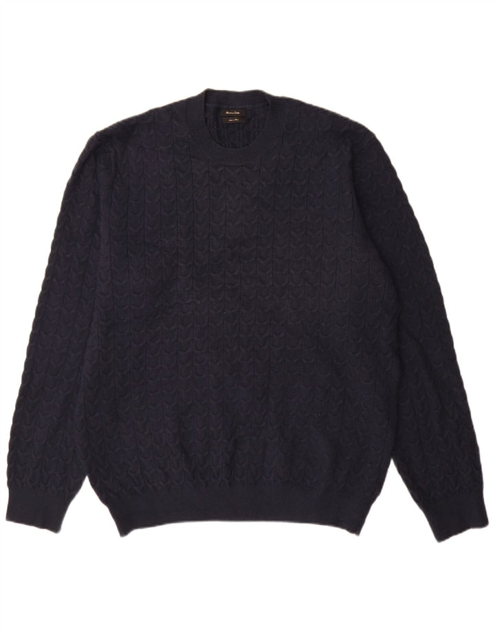 Massimo Dutti Mens Crew Neck Jumper Sweater XL Navy Blue Viscose