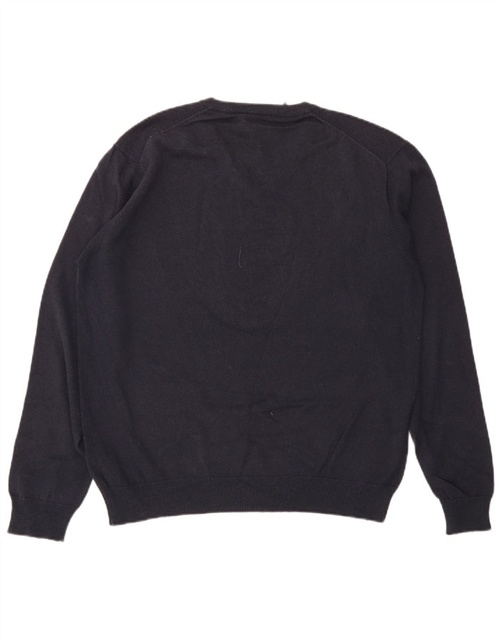 Gant Mens V-Neck Jumper Sweater Large Navy Blue Cotton