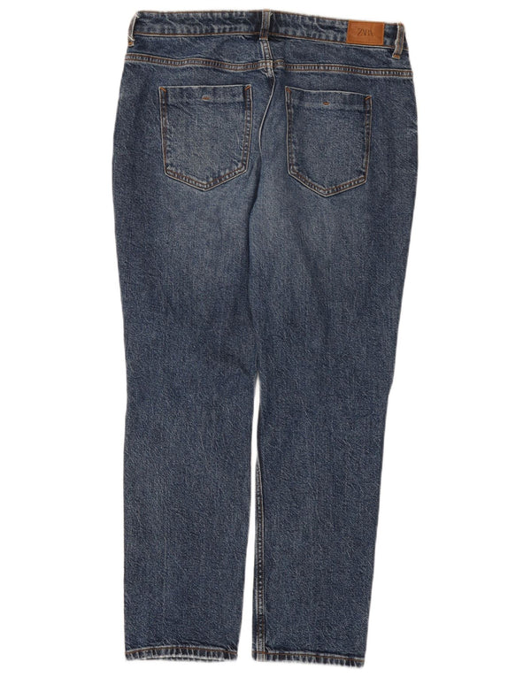 Zara Dame Distressed Straight Jeans EU 40 Medium W30 L28 Blå Bomuld