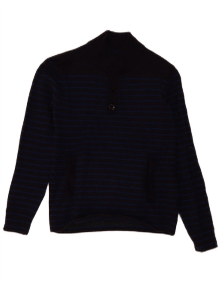 Reiss Womens Button Neck Jumper Sweater UK 12 Medium Navy Blue Striped