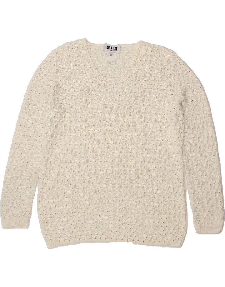 LES COPAINS Womens Boat Neck Jumper Sweater IT 44 Medium Off White Cotton Vintage Les Copains and Second-Hand Les Copains from Messina Hembry 