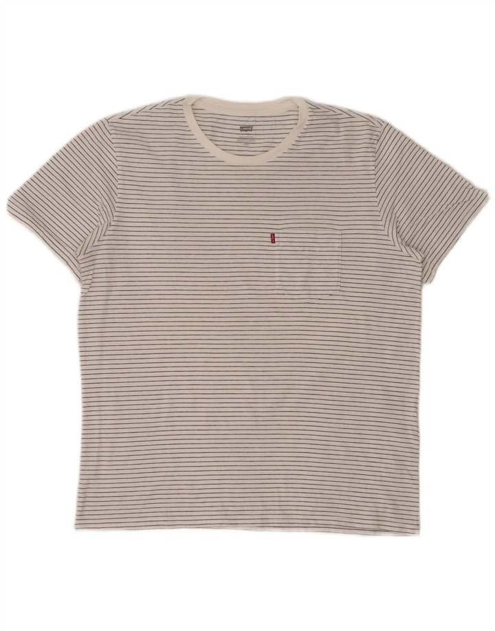 Levi's T-Shirt Homme Blanc Large en Coton à Fines Rayures