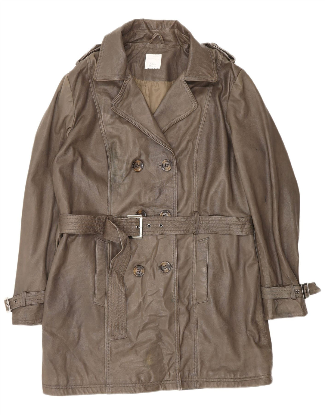 ALBA MODA Womens Military Leather Coat UK 20 2XL Brown Leather