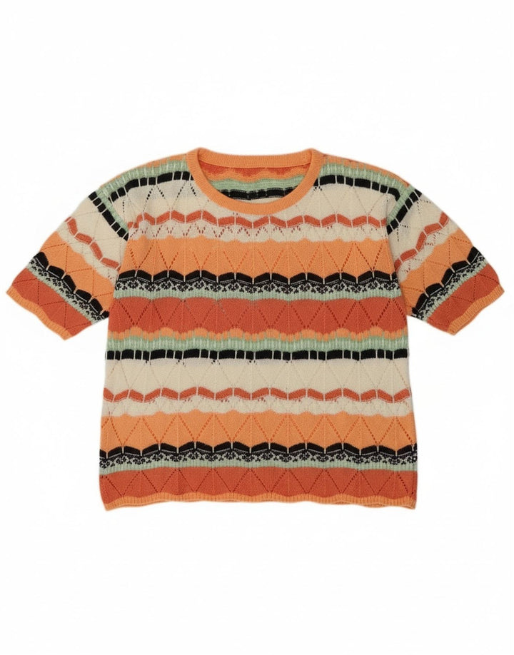 Vintage Womens Crew Neck Jumper Sweater UK 14 Medium Orange Geometric