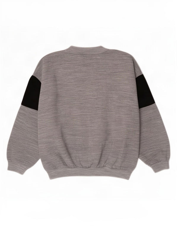 vintage Womens Graphic Sweatshirt Jumper UK 14 Medium Grey Colourblock