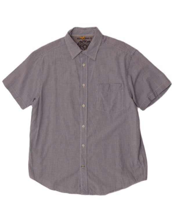 Nautica Chemise à manches courtes pour homme, coupe classique, en coton à carreaux bleus