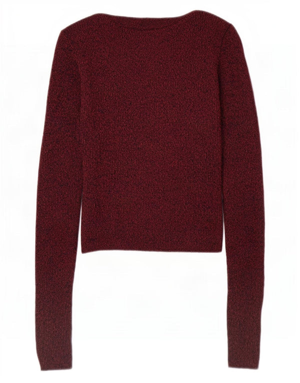 Topshop Dame Crop Boat Neck Jumper Sweater UK 6 XS Burgundy Flecked