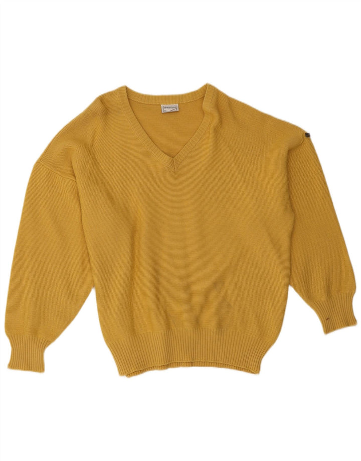 Vintage Mens V-Neck Jumper Sweater IT 52 Large Yellow Polyester