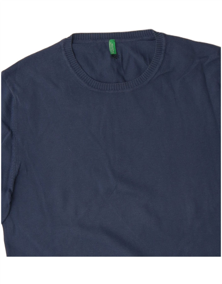 BENETTON Herre sweater med rund hals, lille blå bomuld