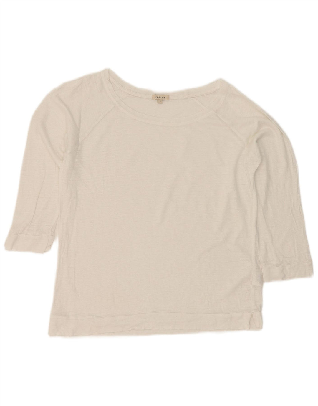 Jigsaw Top da donna manica 3/4 UK 10 piccolo lino bianco