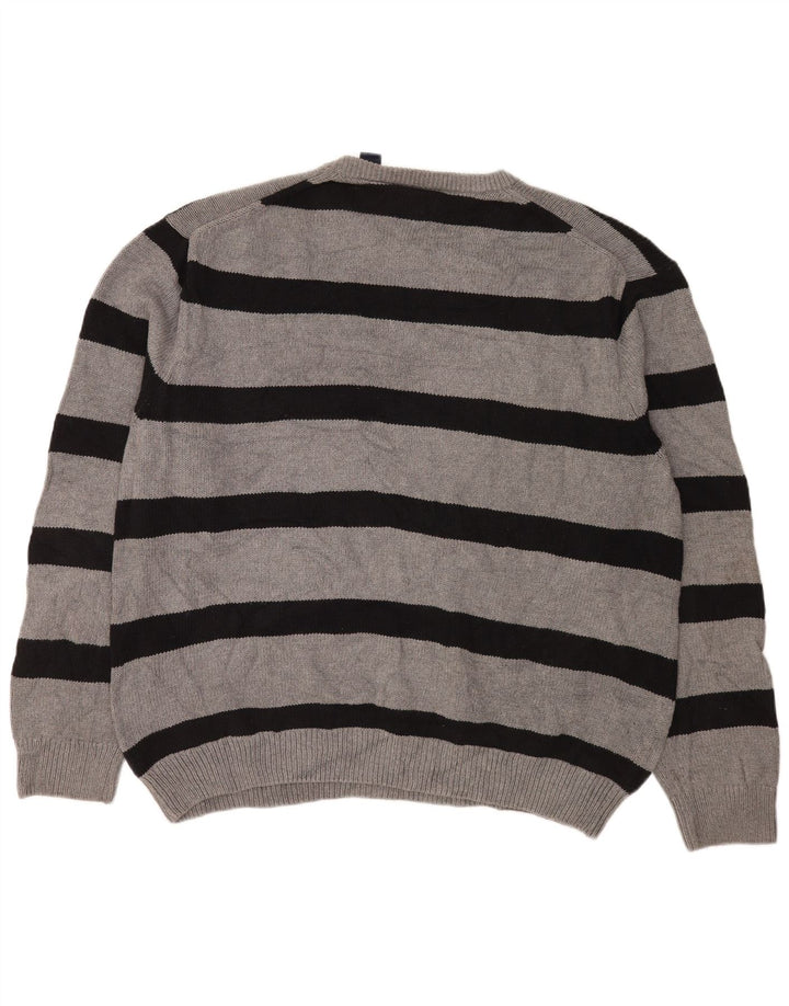 Maglione maglione girocollo da uomo Chaps 2XL cotone a righe grigie