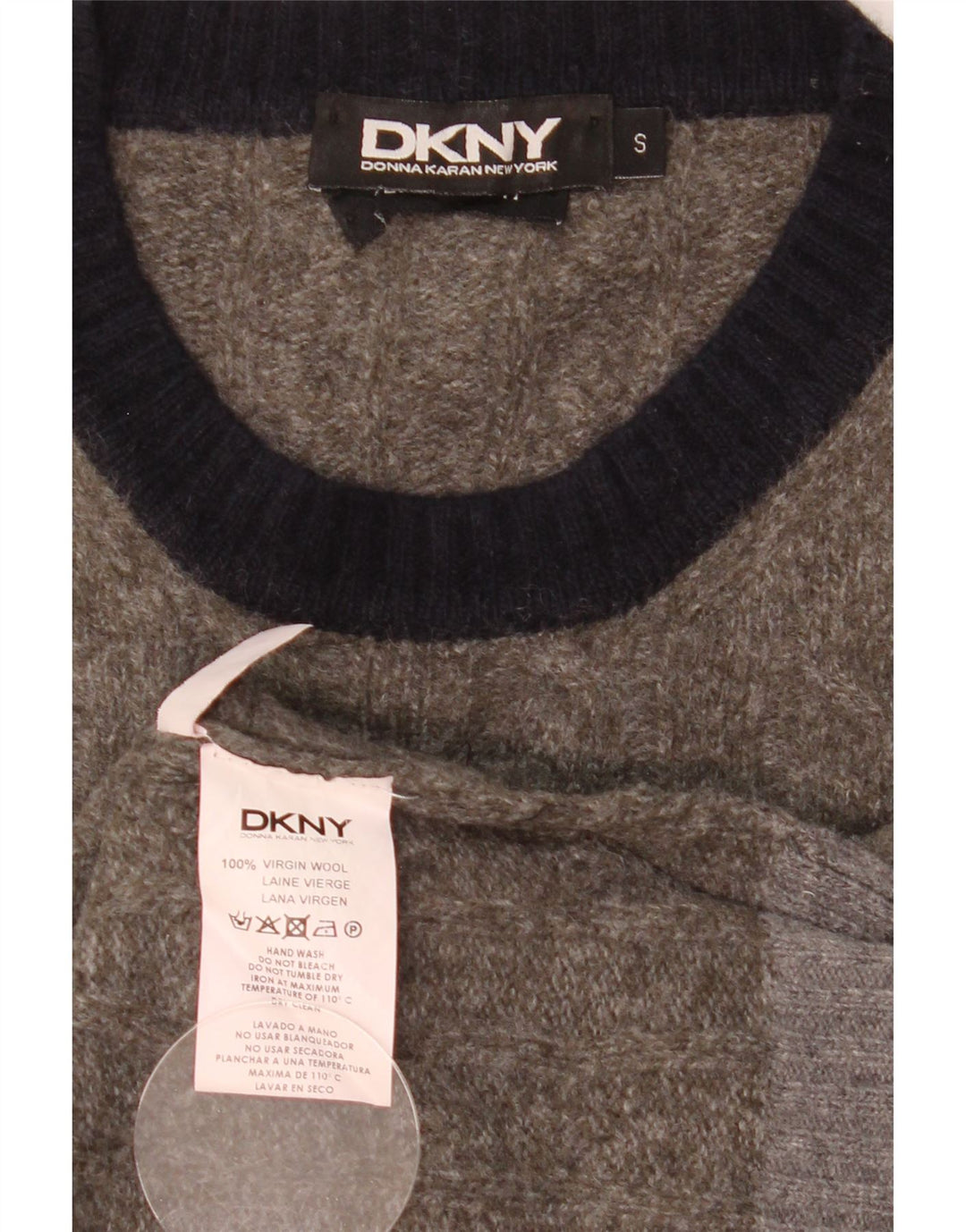 Dkny Mens Crew Neck Jumper Sweater Small Grey Colourblock Wool