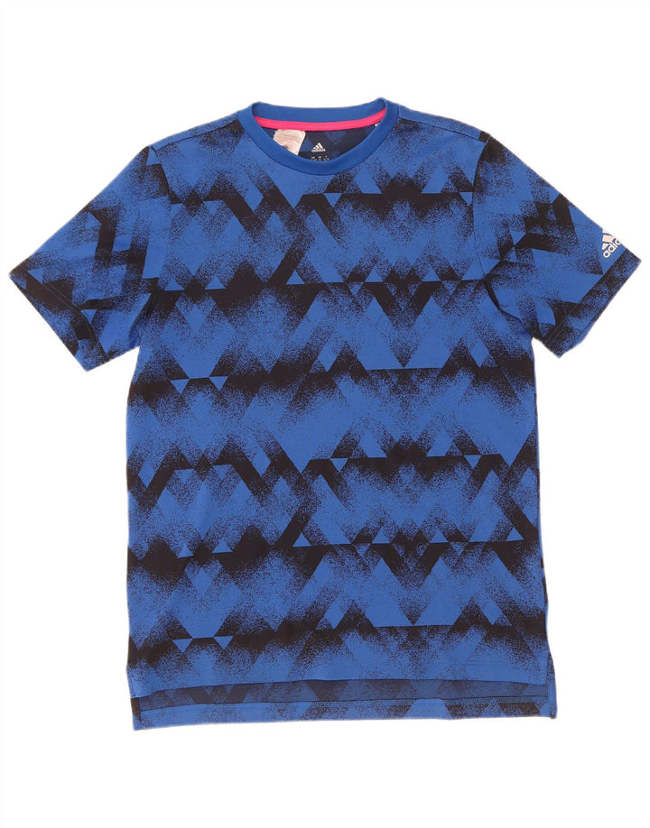 Adidas Boys Climalite T-Shirt Top 15-16 Years Blue Geometric Polyester