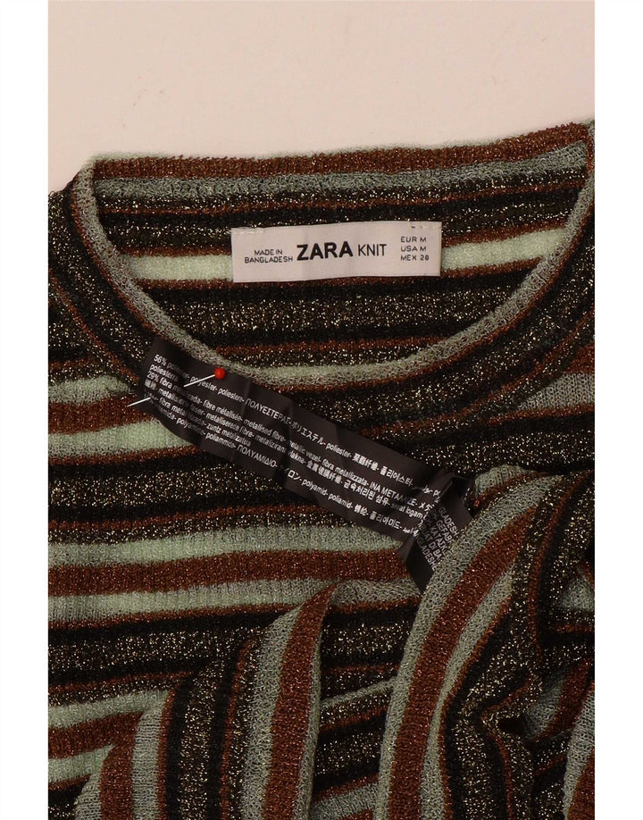 Zara Womens Crop Top Langærmet UK 12 Medium Flerfarvet Stribet