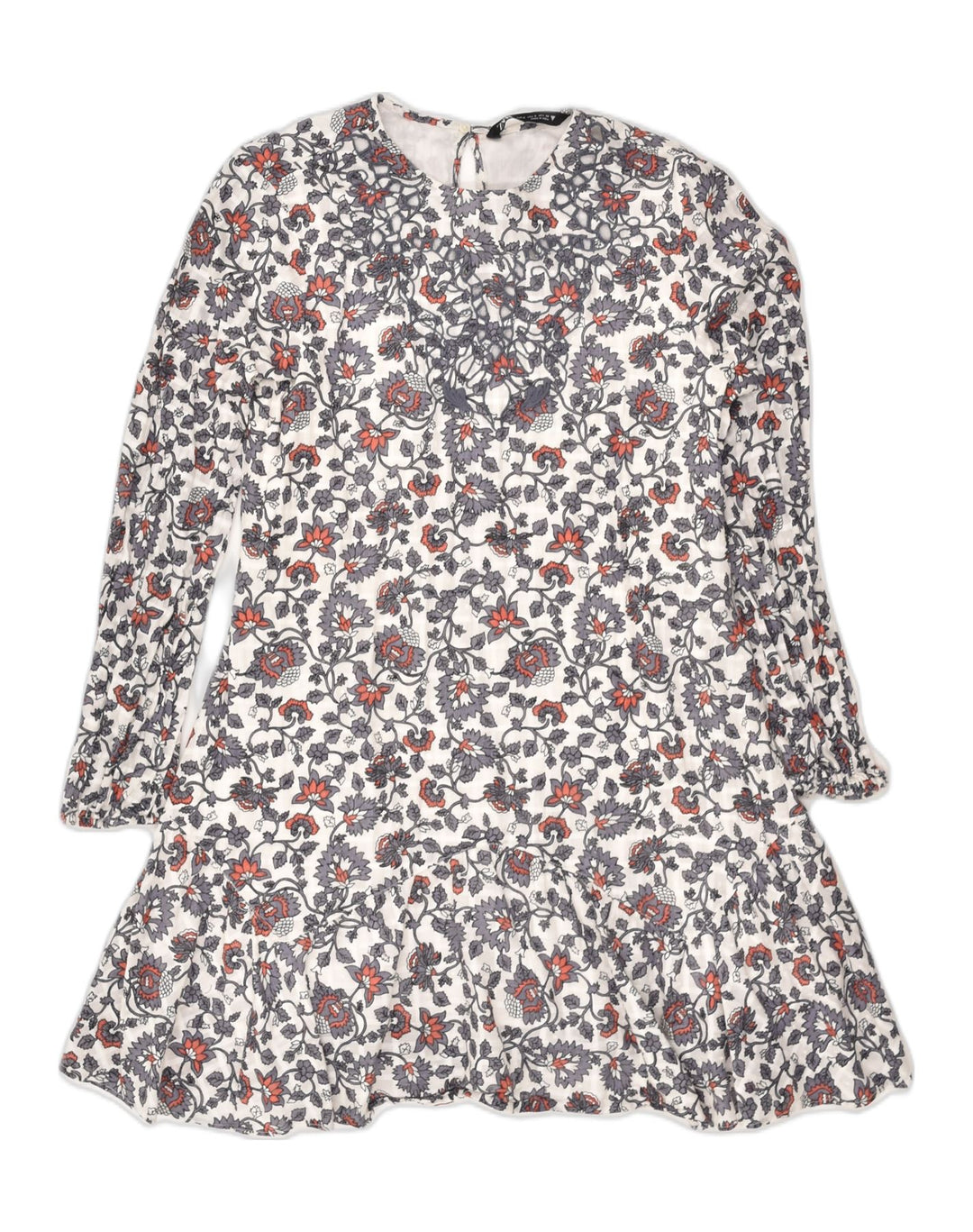 ZARA Womens A-Line Dress UK 10 Small Grey Floral Cotton | Vintage Zara | Thrift | Second-Hand Zara | Used Clothing | Messina Hembry 