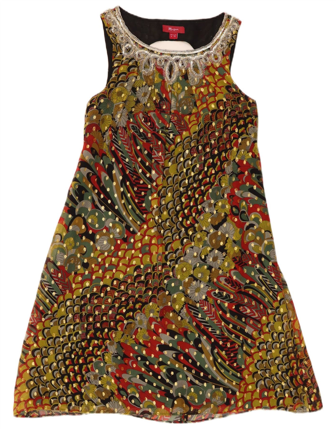 Monsoon Womens Sleeveless A-Line Dress UK 8 Small Multicoloured Silk