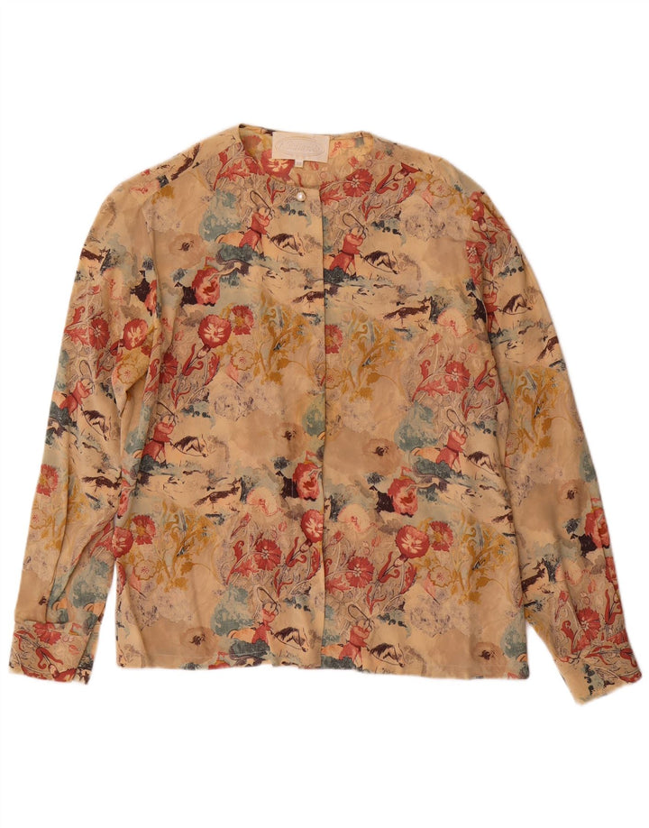 Vintage Womens Shirt Blouse IT 42 Medium Beige Floral Silk