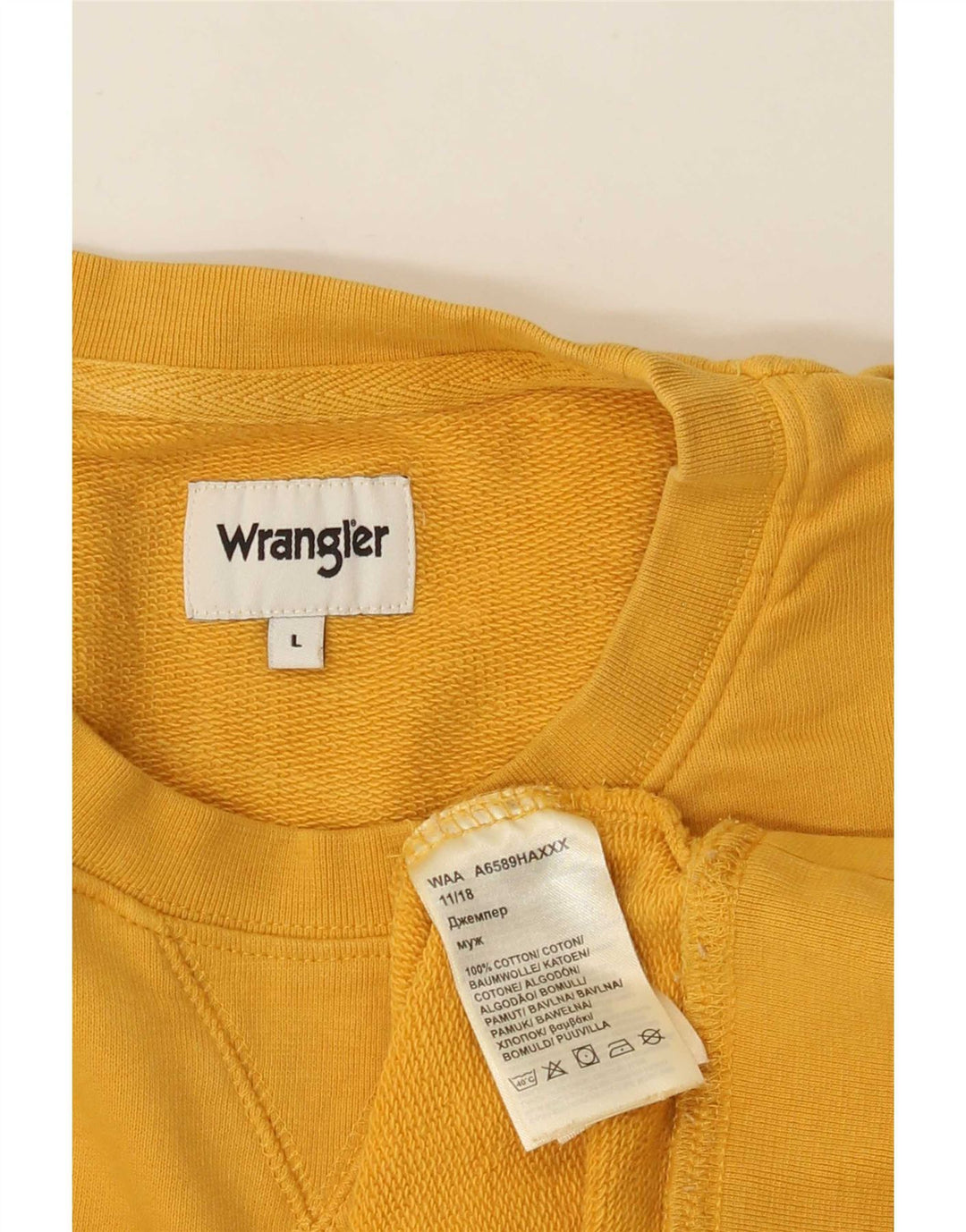 Wrangler Mens Sweatshirt Jumper Large Yellow Cotton