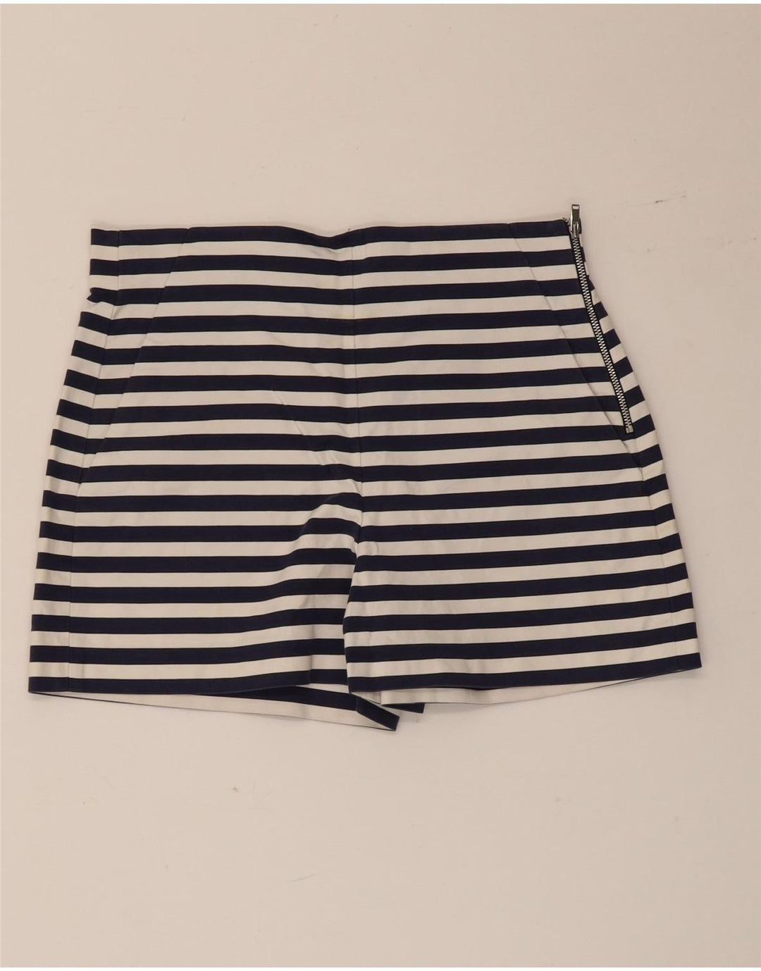 Zara Damen Hotpants Medium W28 Marineblau gestreift aus Baumwolle