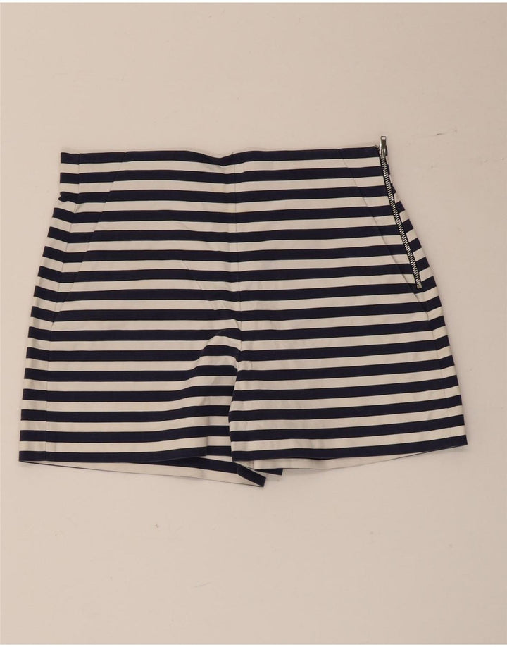 Zara Damen Hotpants Medium W28 Marineblau gestreift aus Baumwolle