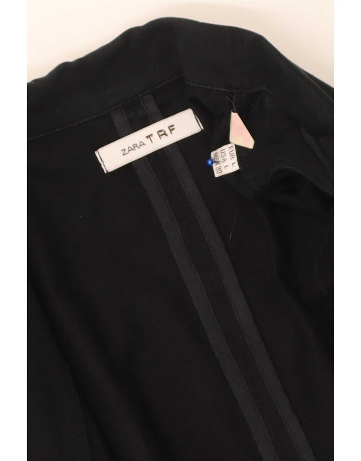 Zara Womens Trafaluc 2 Button Blazer Jacket UK 14 Large Black Cotton