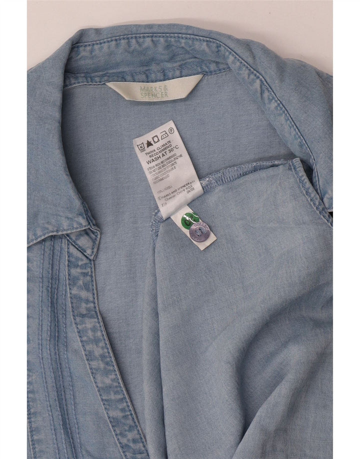 MARKS & SPENCER Damen Kurzarmhemd UK 14 Large Blue Lyocell