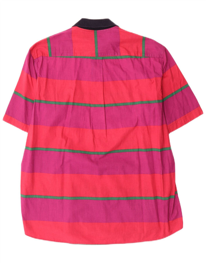 ICEBERG Mens Short Sleeve Pullover Shirt Large Purple Striped Cotton