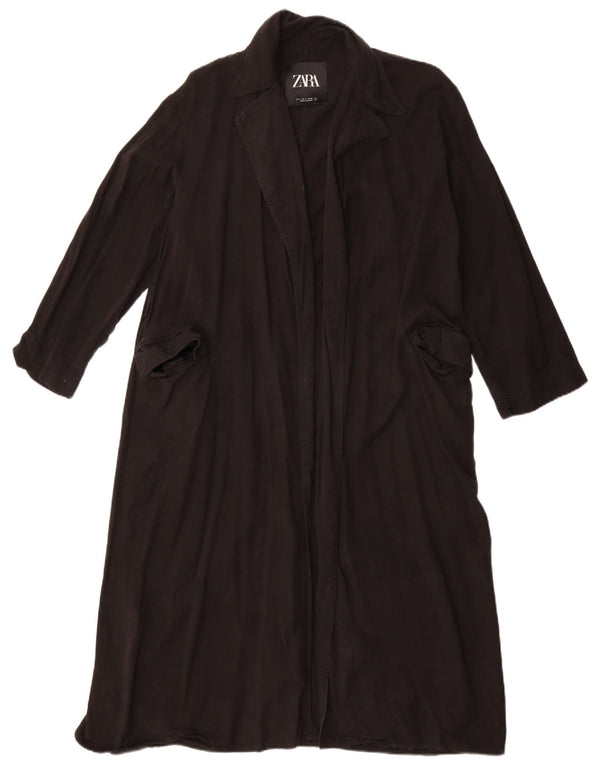 Zara Womens Oversized Trench Coat UK 10 Small Black Lyocell