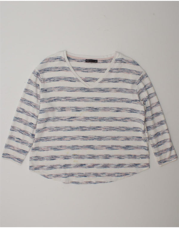 Marks & Spencer Top da donna a maniche lunghe UK 18 XL Viscosa a righe bianche