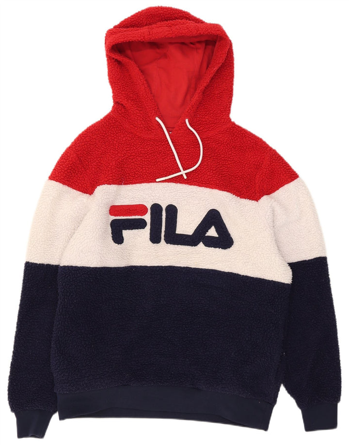 FILA Mens Graphic Hooded Fleece Jumper Medium Multicoloured Colourblock
