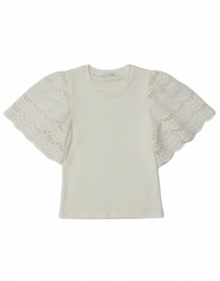 Zara Womens Crop Batwing Bluse Top UK 8 Small White Viscose
