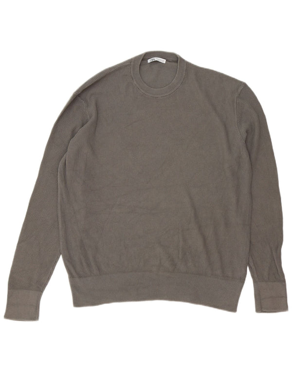Zara Mens Crew Neck Jumper Sweater Medium Grey Cotton
